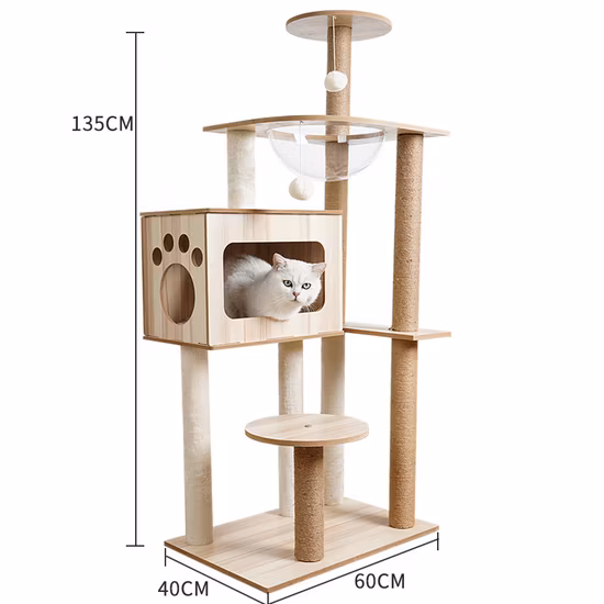 新しいデザイン家具高級木製キャットツリー安い猫スクラッチポスト付き